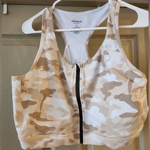 Torrid Tan Camo Low-impact Wireless Zip-front Active Sports Bra Size 2